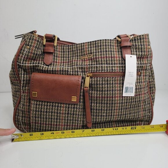 NWT ROSETTI Brown Hunter Plaid Tweed Kayla Satchel Shoulder Bag Purse Handbag - Picture 12 of 13